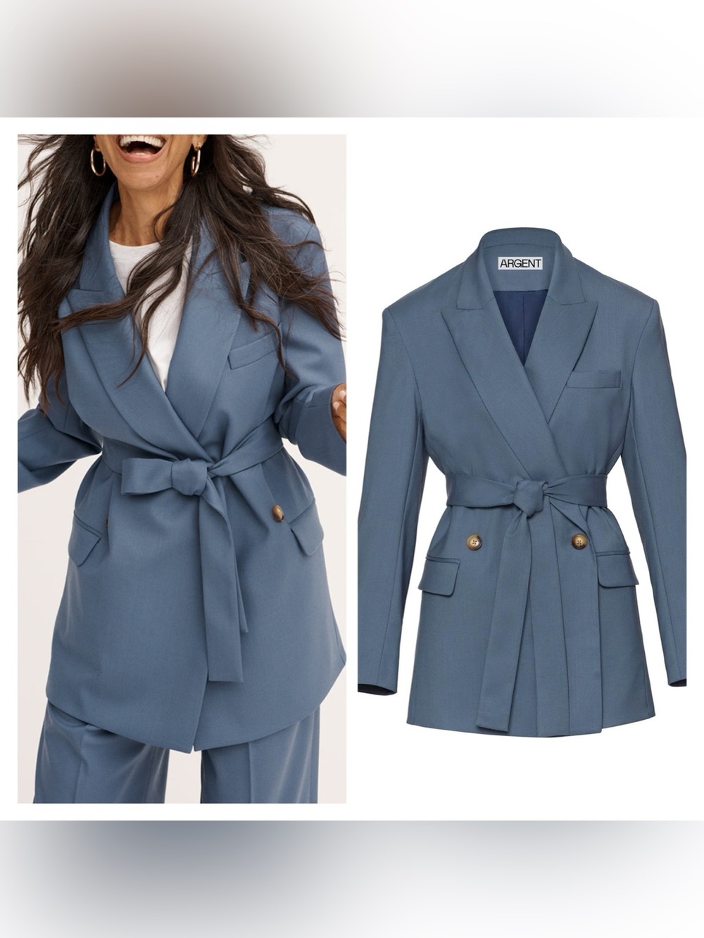 ARGENT oversized Belted Blazer in Seasonless Wool​ in Pigeon Blue - 8